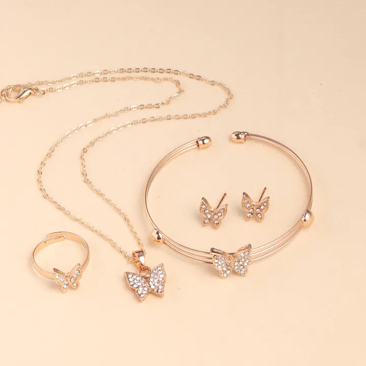 Quartz Steel Band Watch With Butterfly Jewelry Set including same box Packing