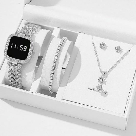 Al-syed Touch Silver diamond Watch with Jewelry Set in Same box Packing