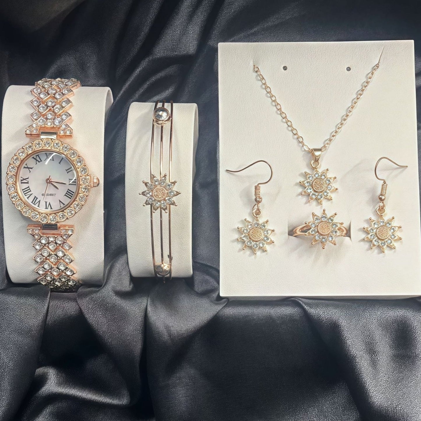 Al-Syed Roman Rose Gold Watch with Star Jewelry Set in Same Box