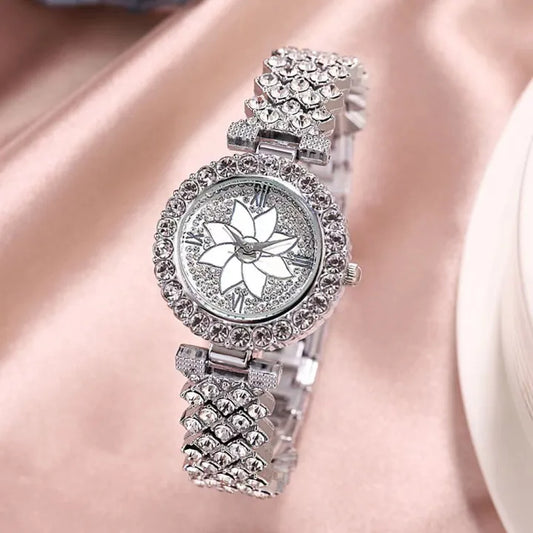 Al-Syed Crafted Silver Diamond Watch with Jewelry Set including same Box Packing