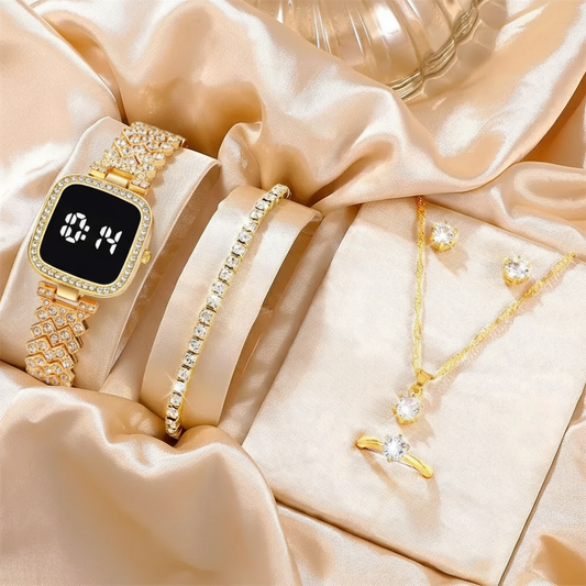 Golden Touch Diamond Watch with Jewelry Set in Same Box Packing