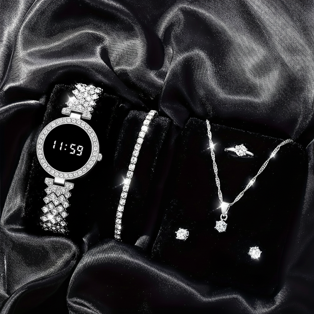 Round Touch Diamond Watch with Jewelry set