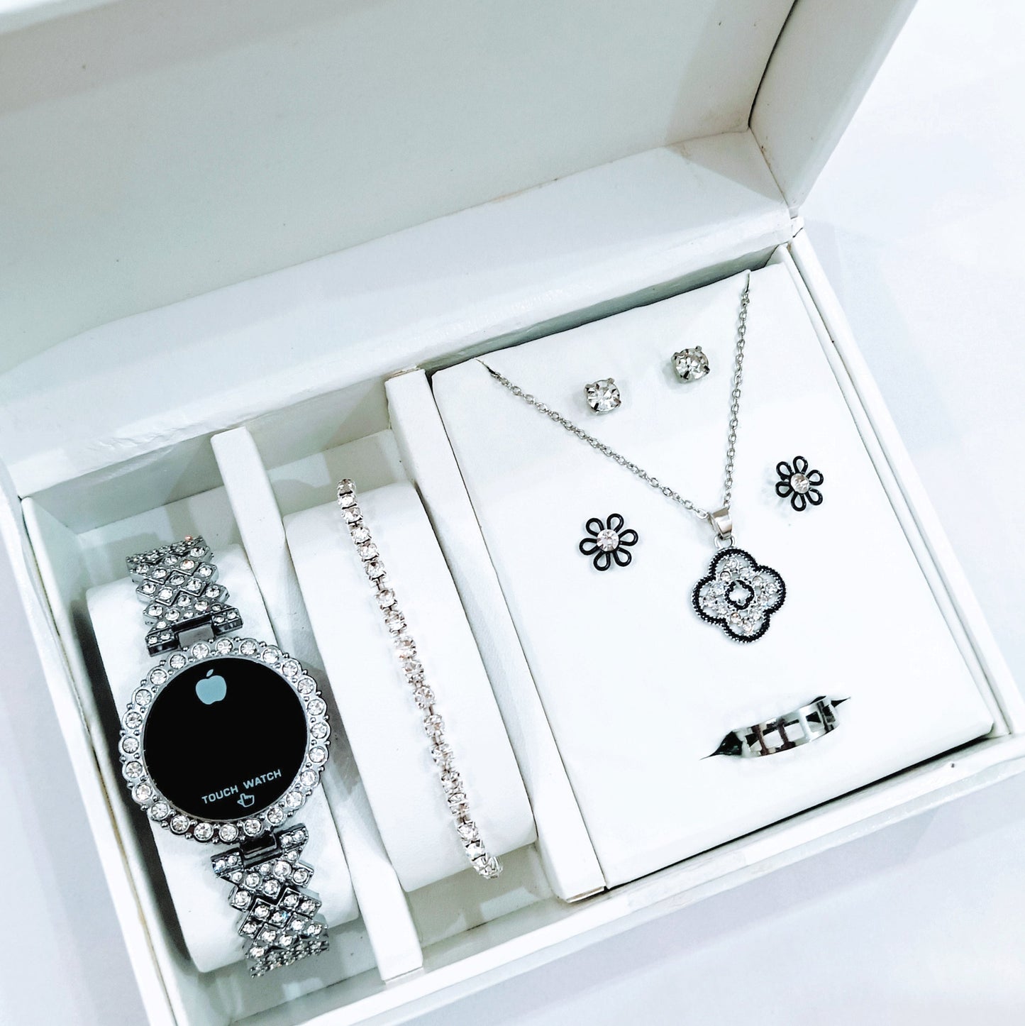 Al-syed Round Touch Watch with Flower Jewelry Set in Same Box Packing