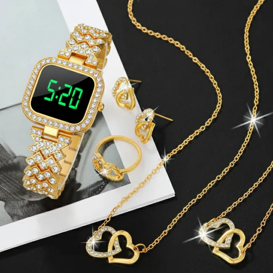 Al-syed Touch Golden Watch with Heart Jewelry Set in Same box Packing