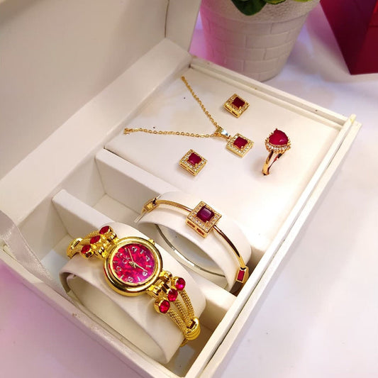 Al-Syed New Golden Red watch with jewelry set in Same Box