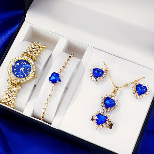 Al-Syed Golden Blue Dial Watch with Jewelry Set in Same Box