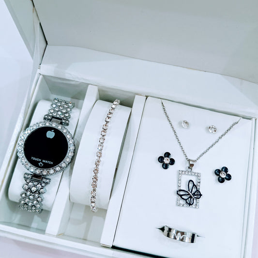 Al-syed Touch Silver watch with Butterfly Jewelry Set