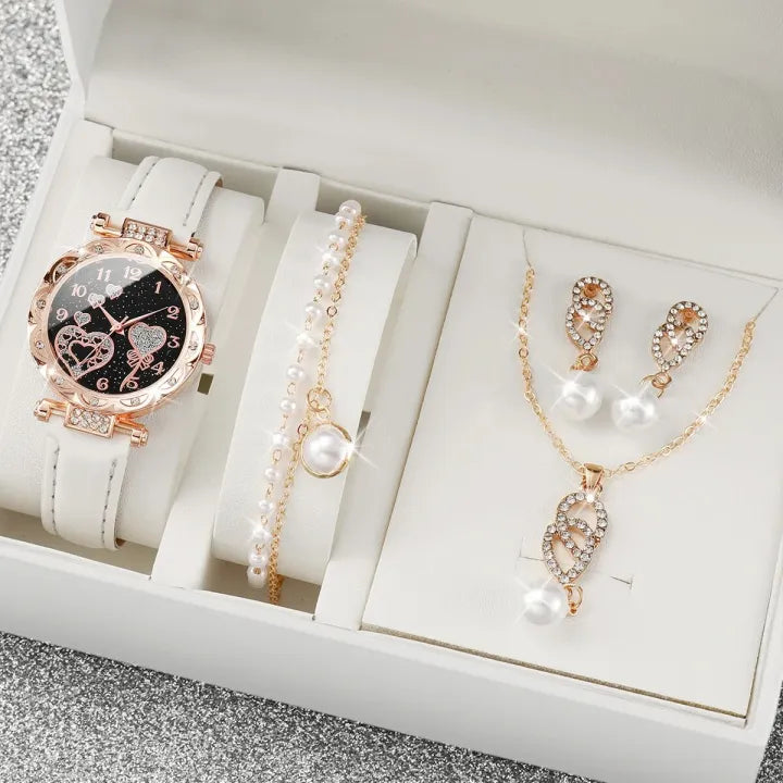 Al-Syed Luxury White watch with beed Jewelry Set including Same Box Packing