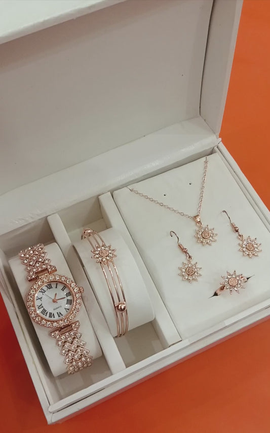 Al-Syed Roman Rose Gold Watch with Star Jewelry Set in Same Box