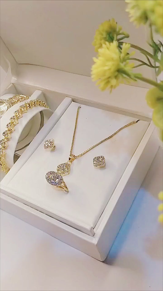 Al-Syed Fancy Roman Golden Watch with Jewelry Set in Original Box