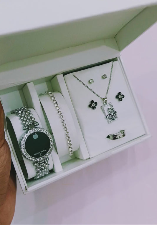 Al-syed Touch Silver watch with Butterfly Jewelry Set