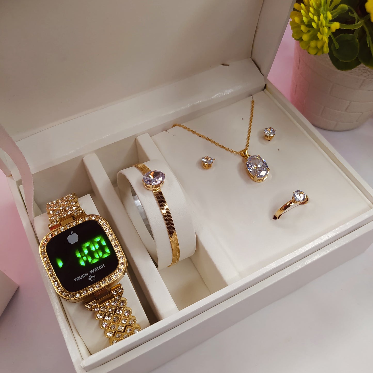 Al-Syed Golden Touch Watch with Luxury Jewelry Set in Same Box