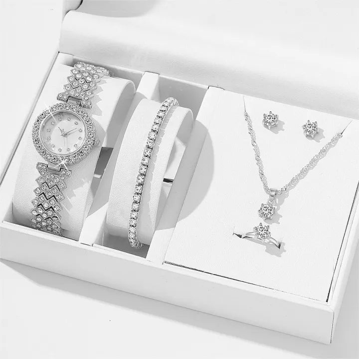 Women Luxury Silver diamond Watch With Jewelry Set including Same Box Packing