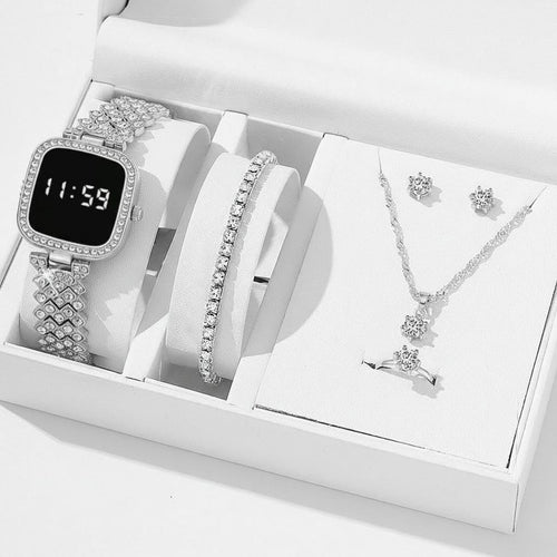 Al-syed Touch Silver diamond Watch with Jewelry Set in Same box Packing