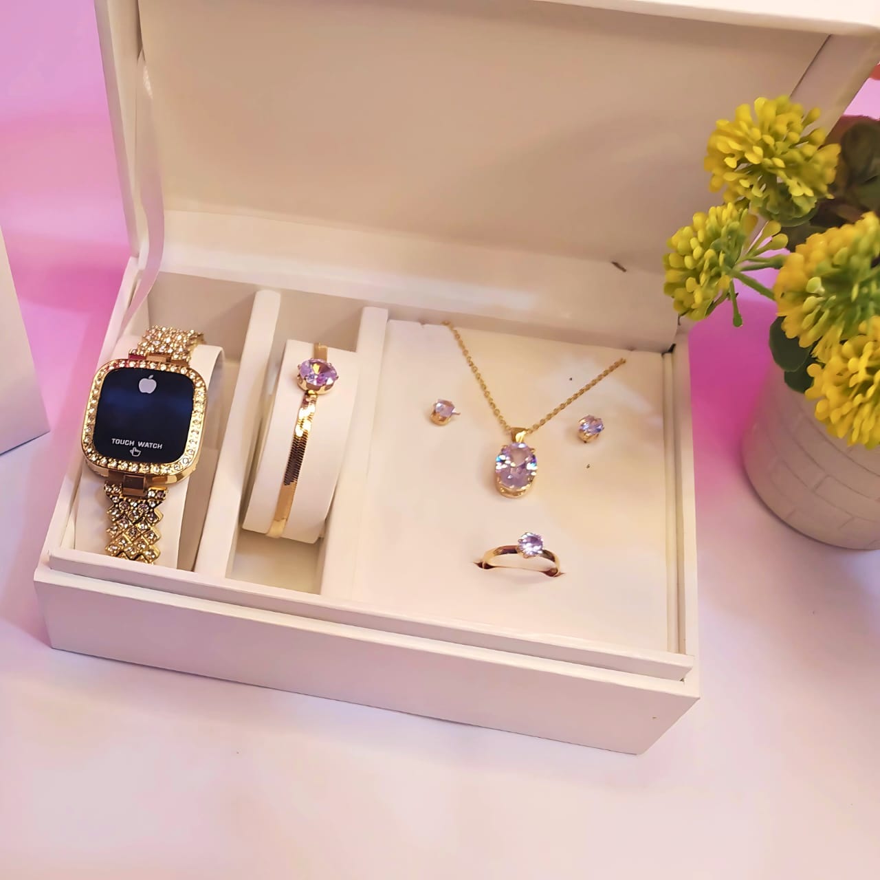 Al-Syed Golden Touch Watch with Luxury Jewelry Set in Same Box