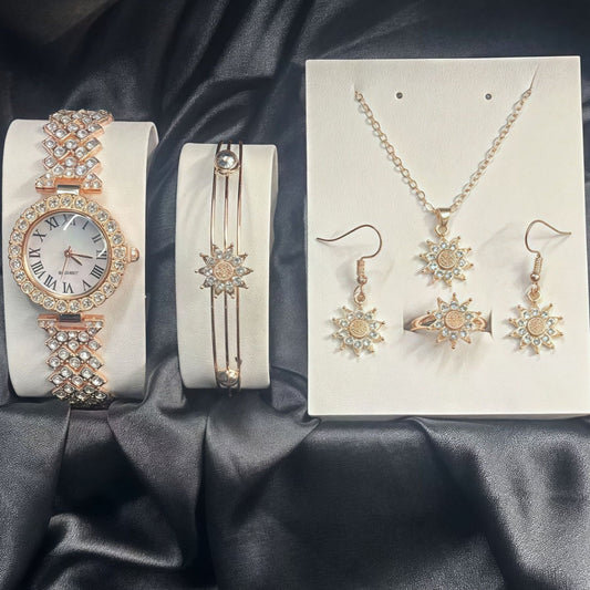 Al-Syed Roman Rose Gold Watch with Star Jewelry Set in Same Box