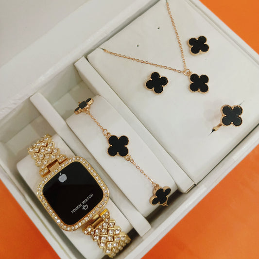 Al-Syed Golden Touch Watch with Premium Black Jewelry Set in Same Box