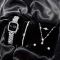 Al-syed Touch Silver diamond Watch with Jewelry Set in Same box Packing