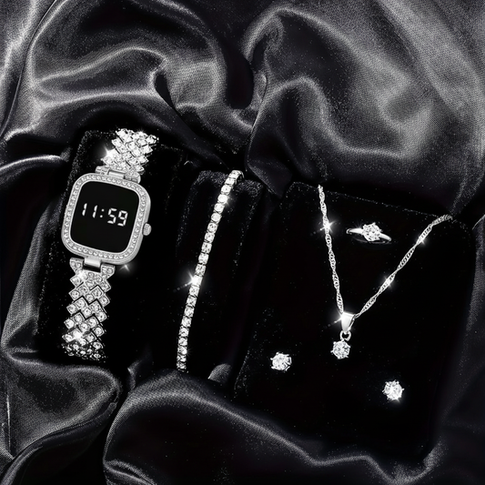 Al-syed Touch Silver diamond Watch with Jewelry Set in Same box Packing