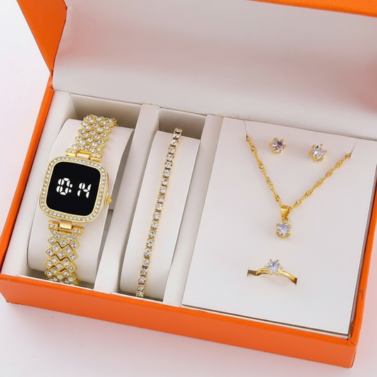 Golden Touch Diamond Watch with Jewelry Set in Same Box Packing