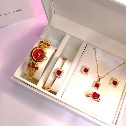 Al-Syed New Golden Red watch with jewelry set in Same Box