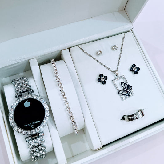 Al-syed Touch Silver watch with Butterfly Jewelry Set