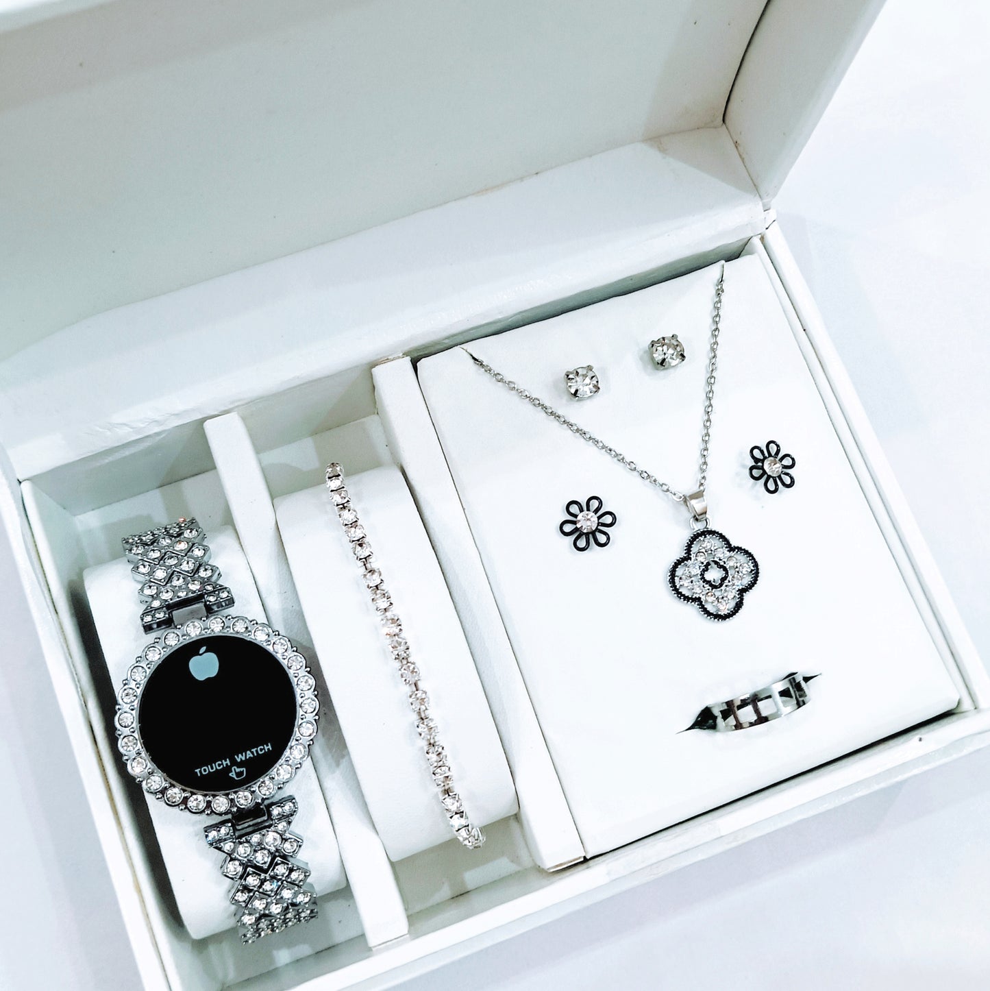 Al-syed Round Touch Watch with Flower Jewelry Set in Same Box Packing