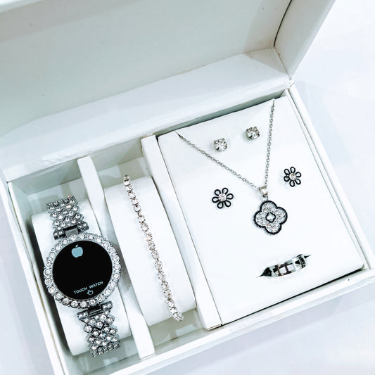 Al-syed Round Touch Watch with Flower Jewelry Set in Same Box Packing