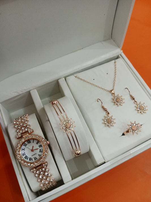 Al-Syed Roman Rose Gold Watch with Star Jewelry Set in Same Box