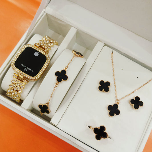 Al-Syed Golden Touch Watch with Premium Black Jewelry Set in Same Box