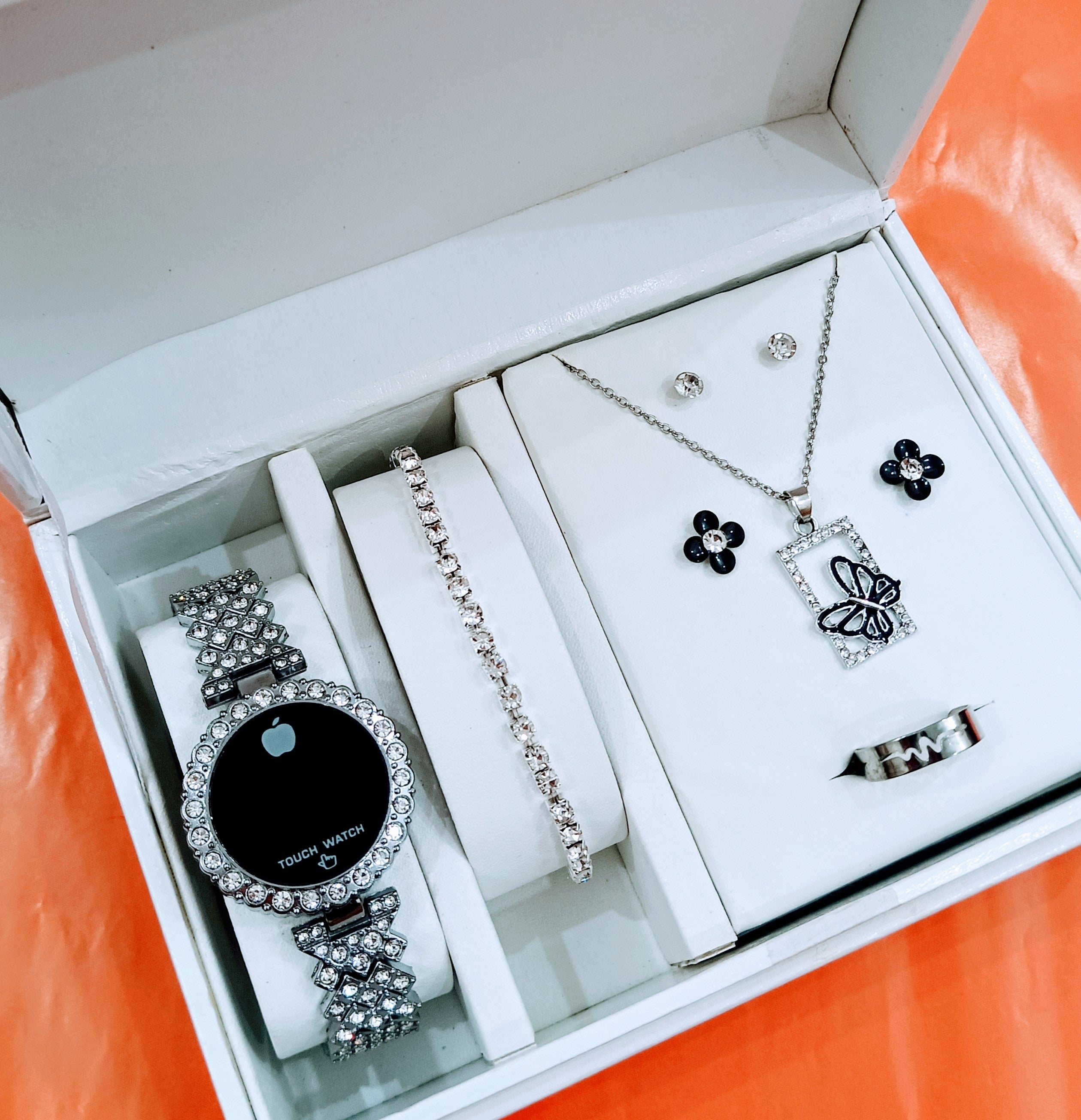 Al-syed Touch Silver watch with Butterfly Jewelry Set