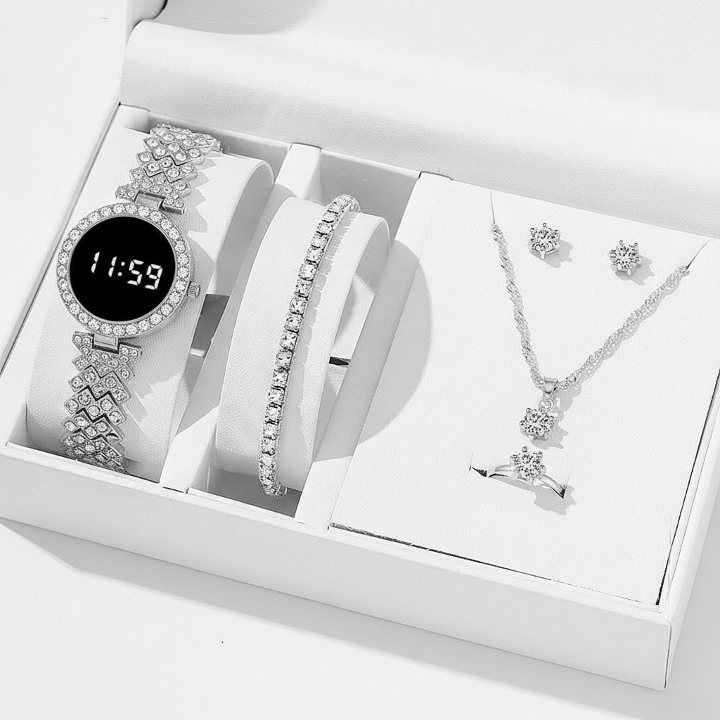 Round Touch Diamond Watch with Jewelry set