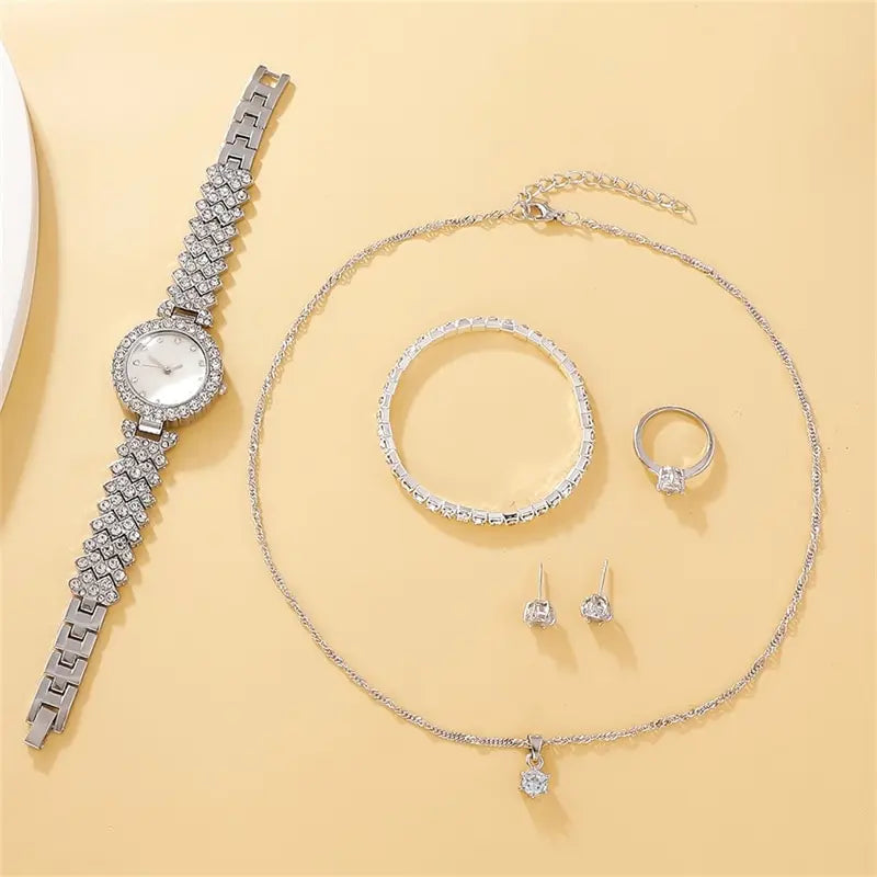 Women Luxury Silver diamond Watch With Jewelry Set including Same Box Packing