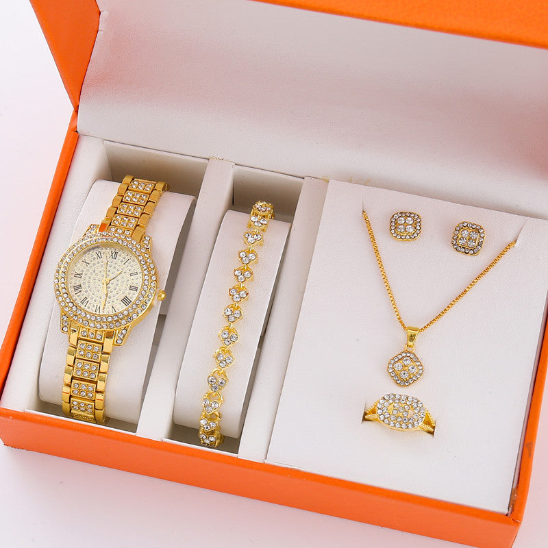 Al-Syed Fancy Roman Golden Watch with Jewelry Set in Original Box