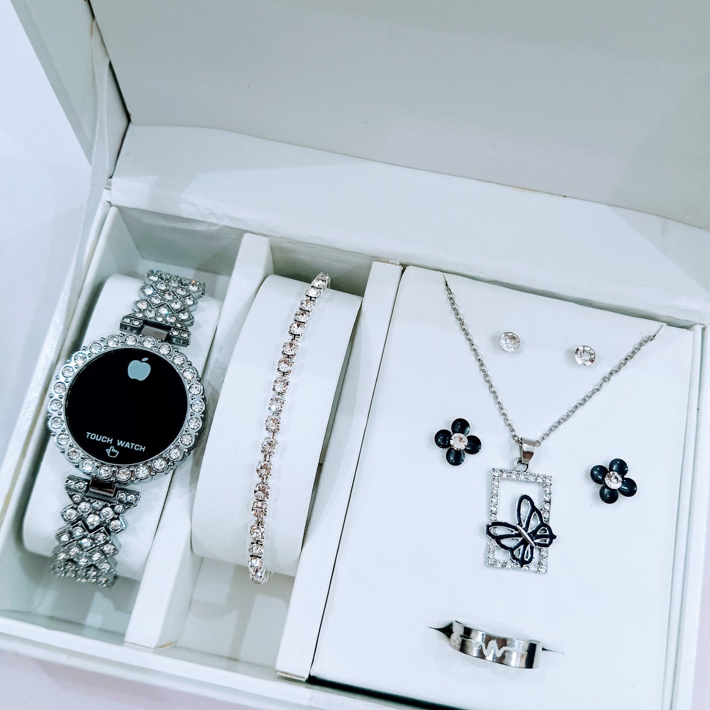 Al-syed Touch Silver watch with Butterfly Jewelry Set